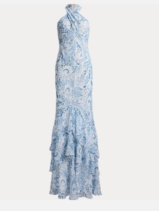 Ralph Lauren Dresses & Skirts - Ralph Lauren Pale Blue Paisley Crinkle Georgette Halter Maxi Dress